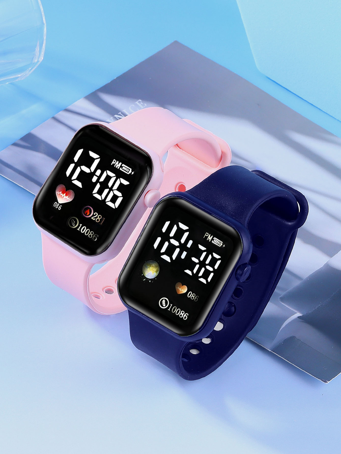 Smartwatch Watches For Girls - Orologio elettronico quadrato in silicone a